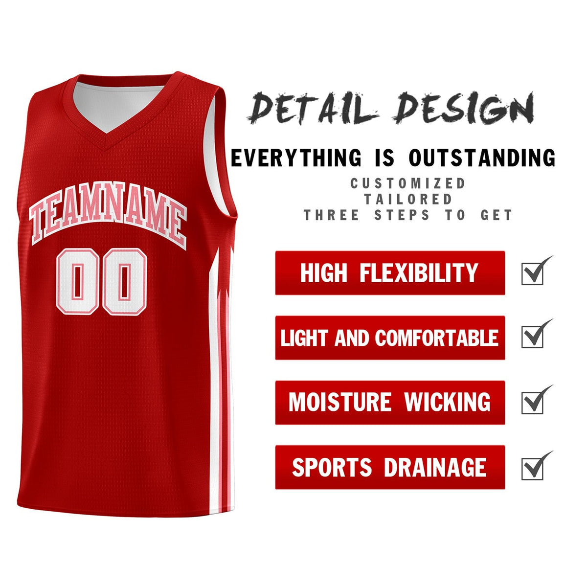 Custom Red White Classic Tops Fashion Sportwear Basketball Jersey