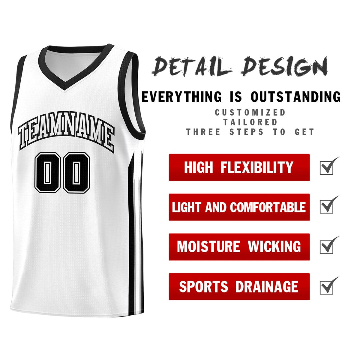 Custom  White Black Classic Tops Fashion Sportwear Basketball Jersey