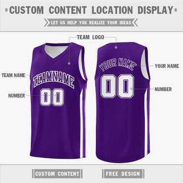 Custom Purple White Classic Tops Athletic Casual Basketball Jersey