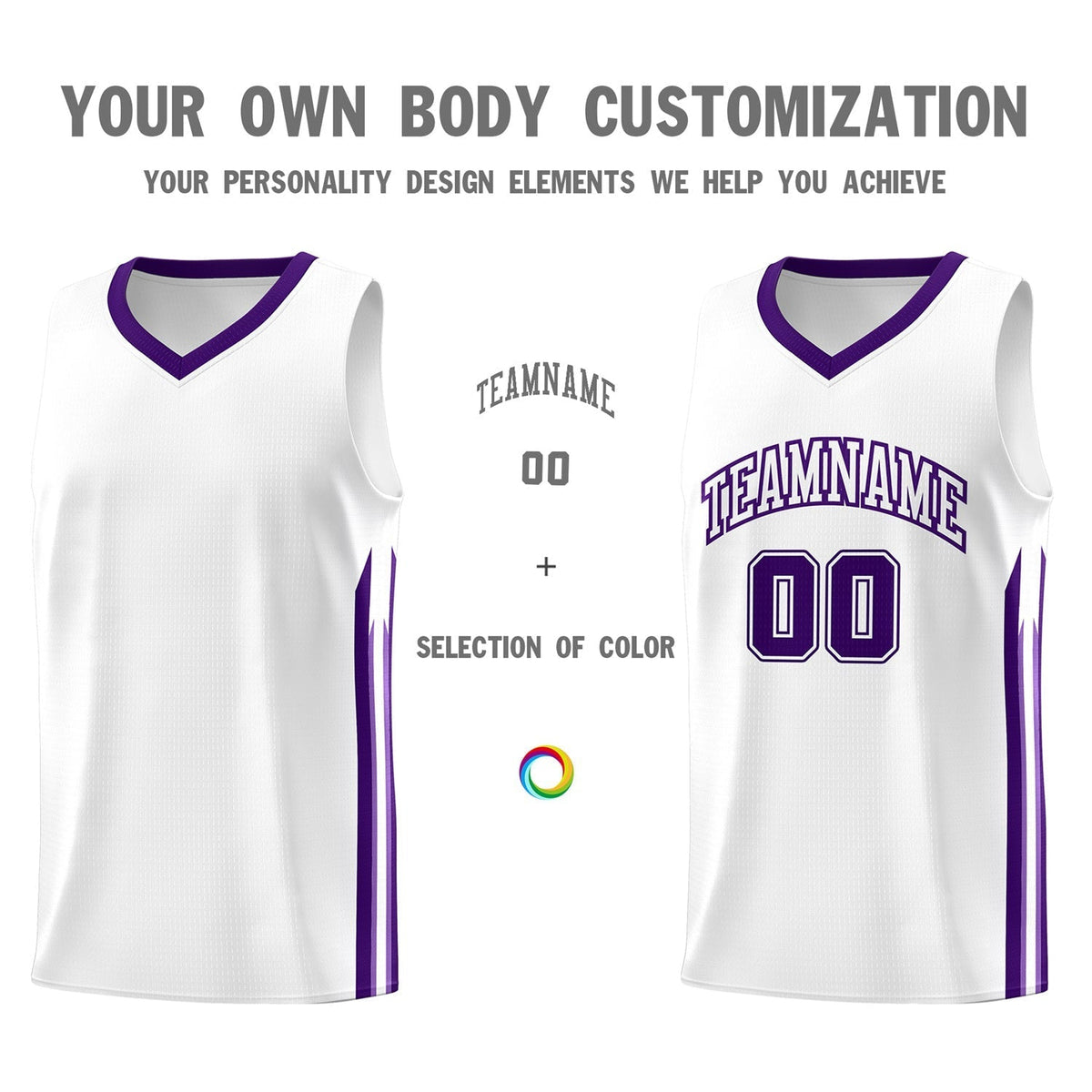 Custom White Purple Classic Tops Athletic Casual Basketball Jersey