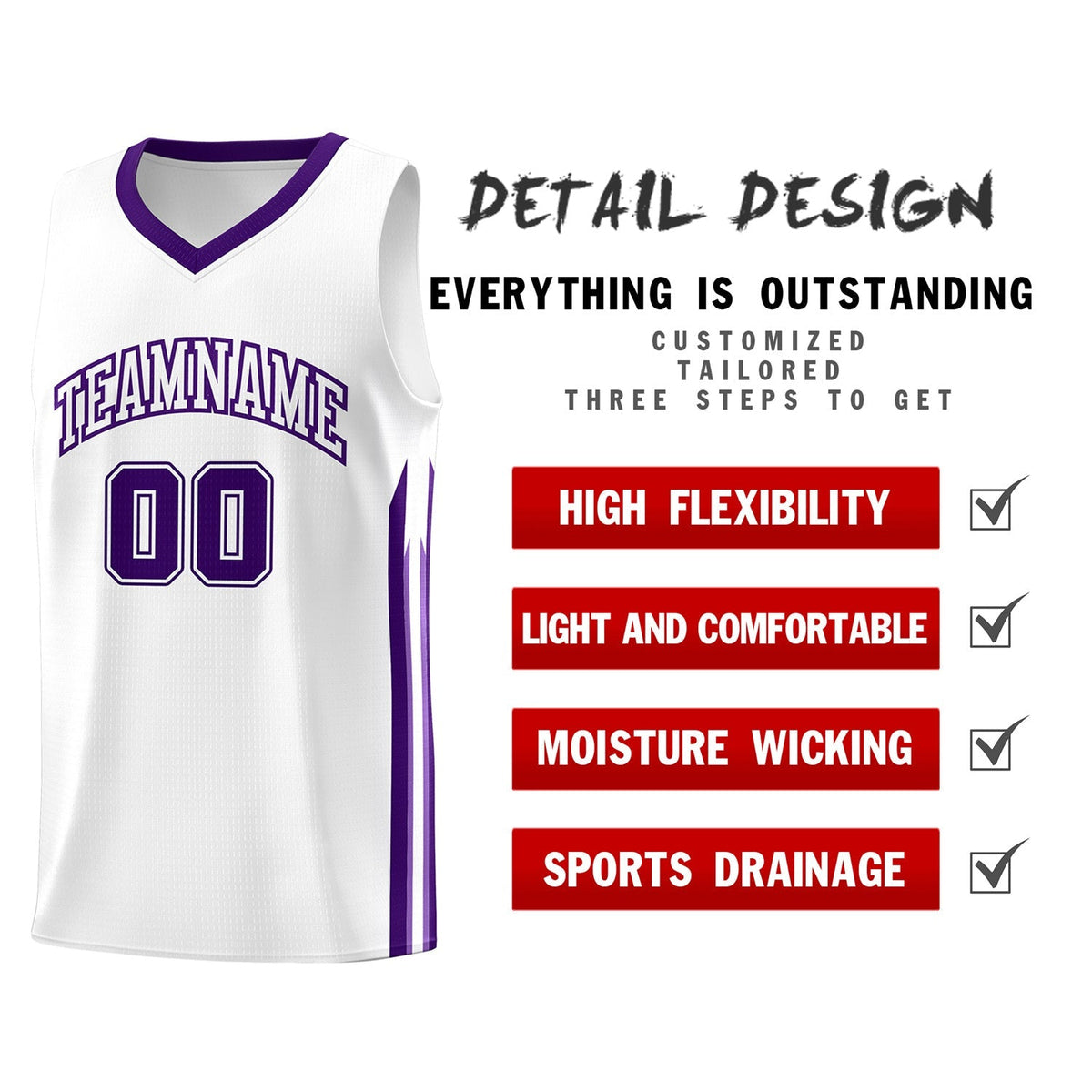 Custom White Purple Classic Tops Athletic Casual Basketball Jersey