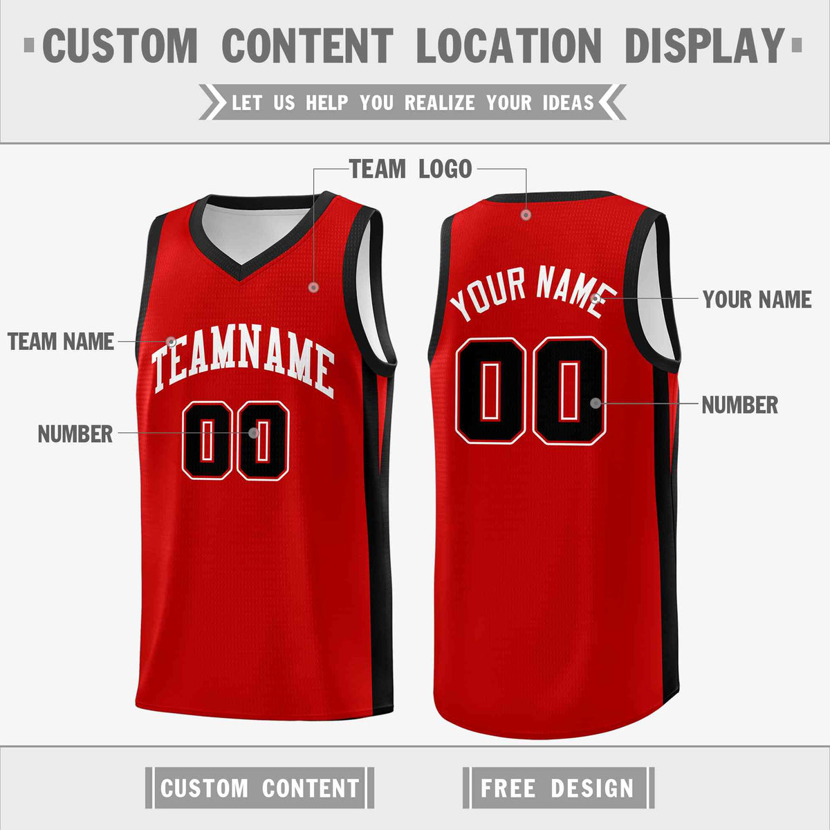 Custom Red Black Classic Tops Basketball Jersey