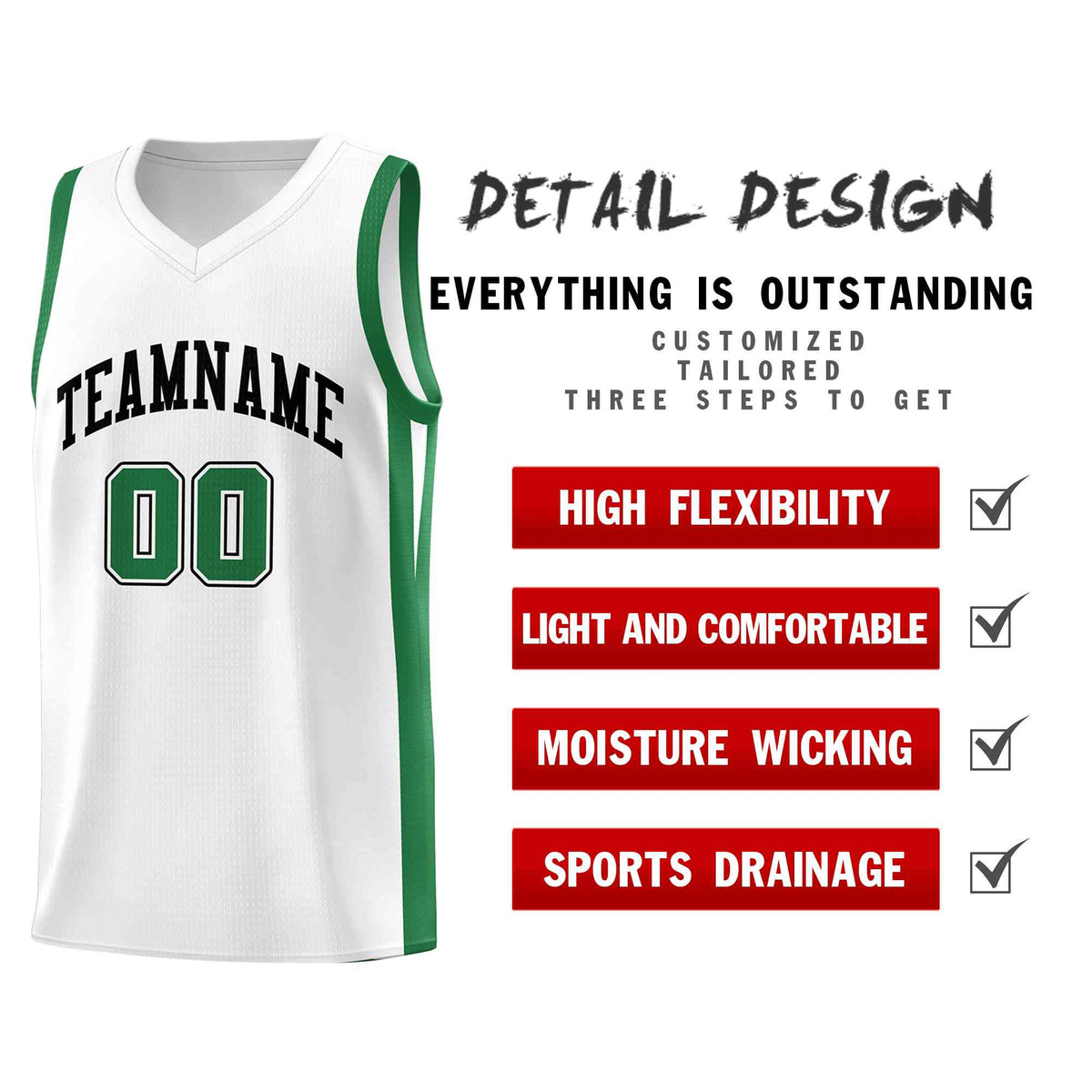 Custom White Green Classic Tops Basketball Jersey