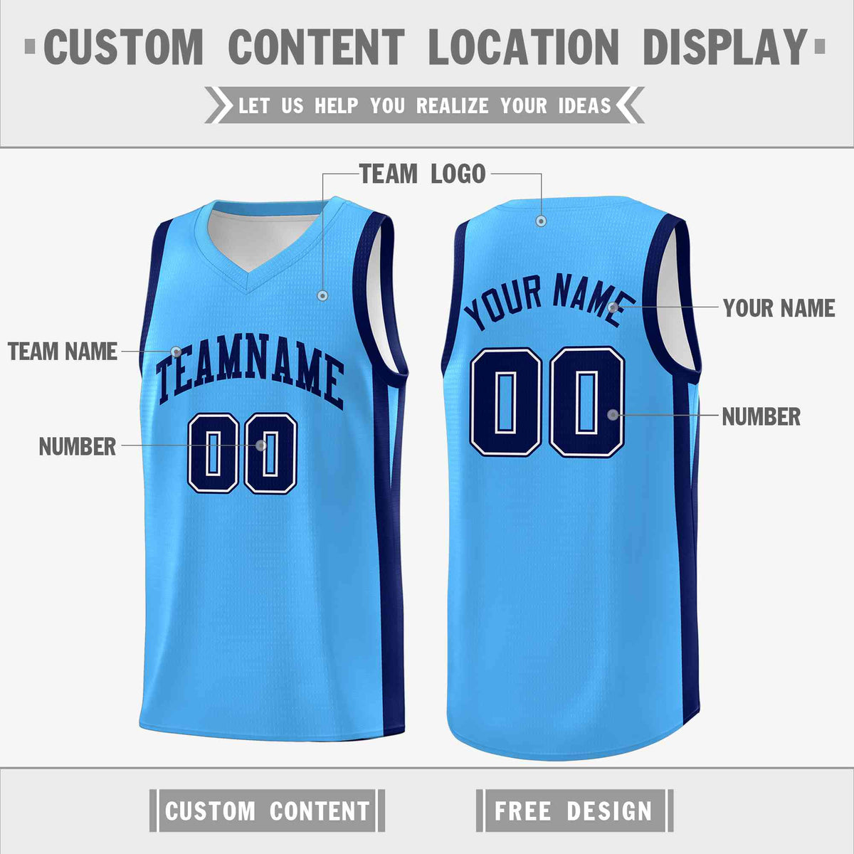 Custom Powder Blue Black Classic Tops Basketball Jersey
