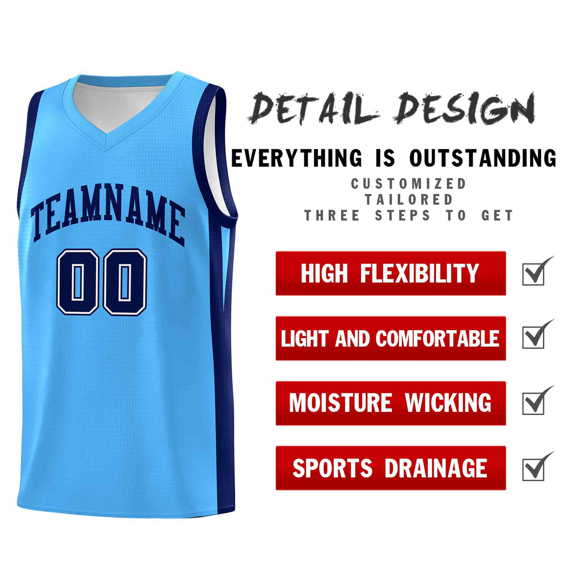 Custom Powder Blue Black Classic Tops Basketball Jersey