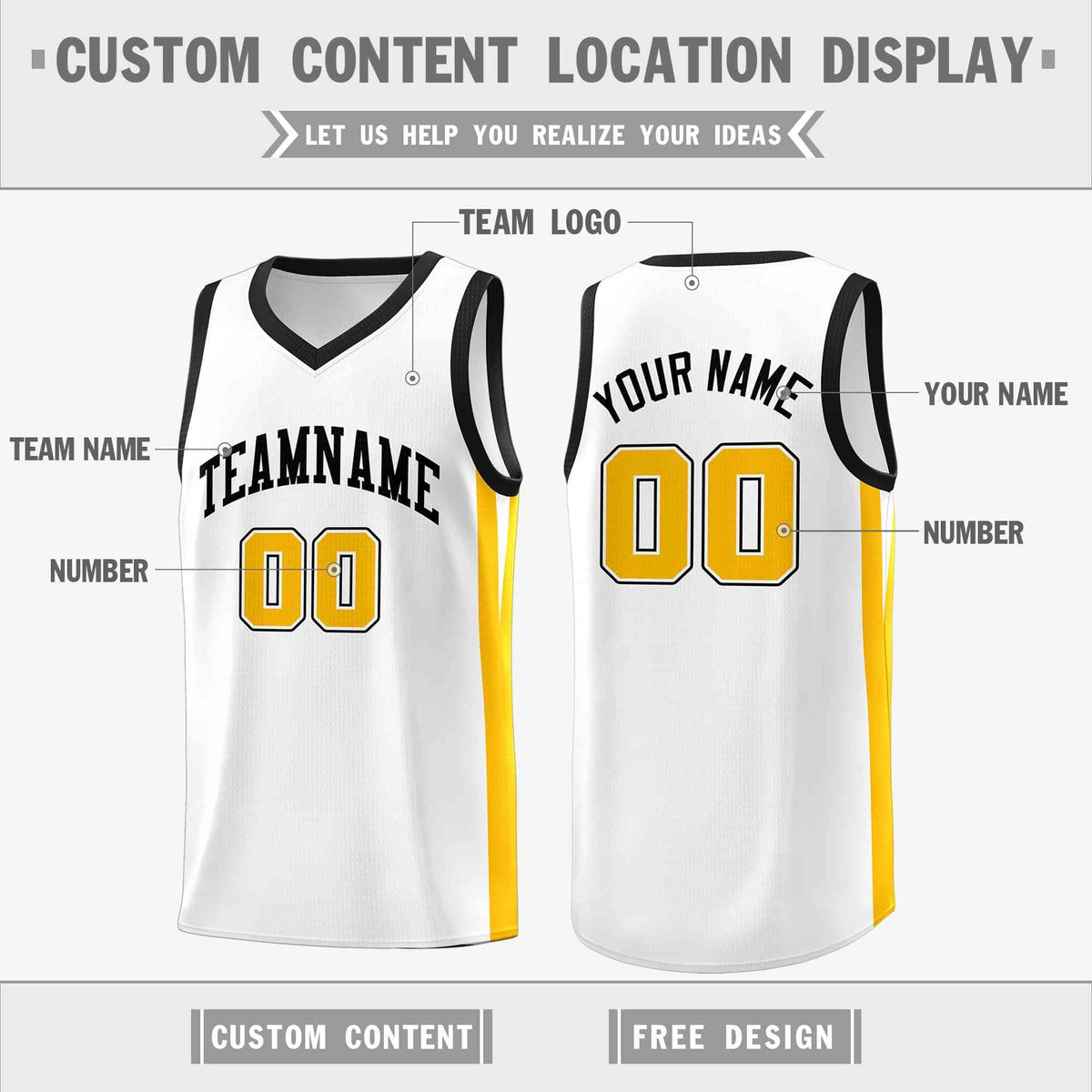 Custom White Yellow Classic Tops Basketball Jersey