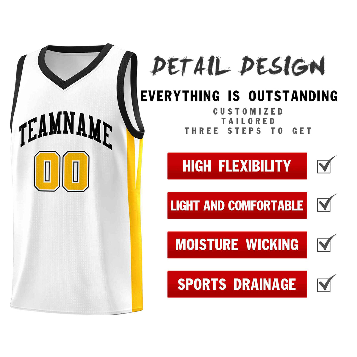 Custom White Yellow Classic Tops Basketball Jersey