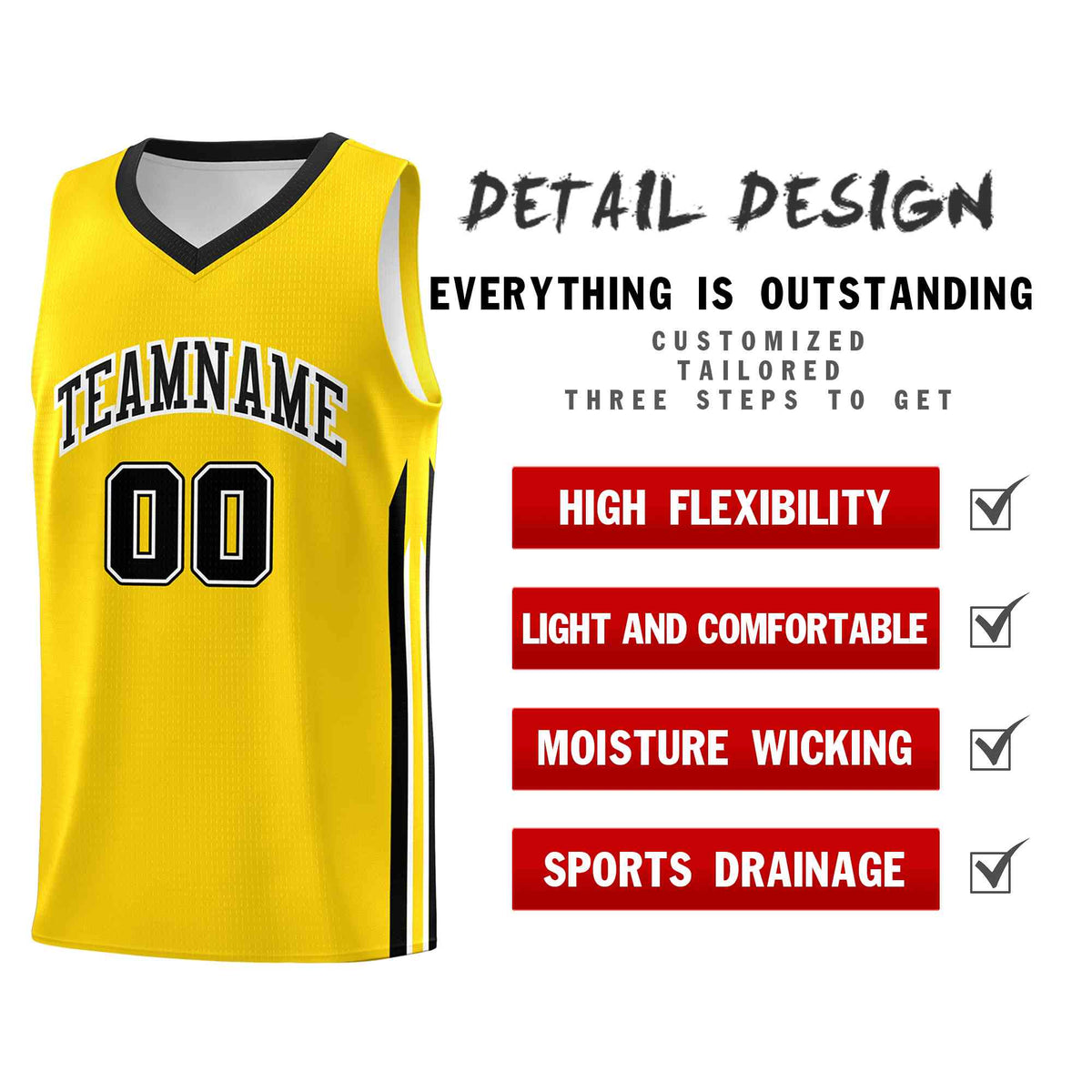 Custom Yellow Black-Classic Tops Mesh Sport Basketball Jersey