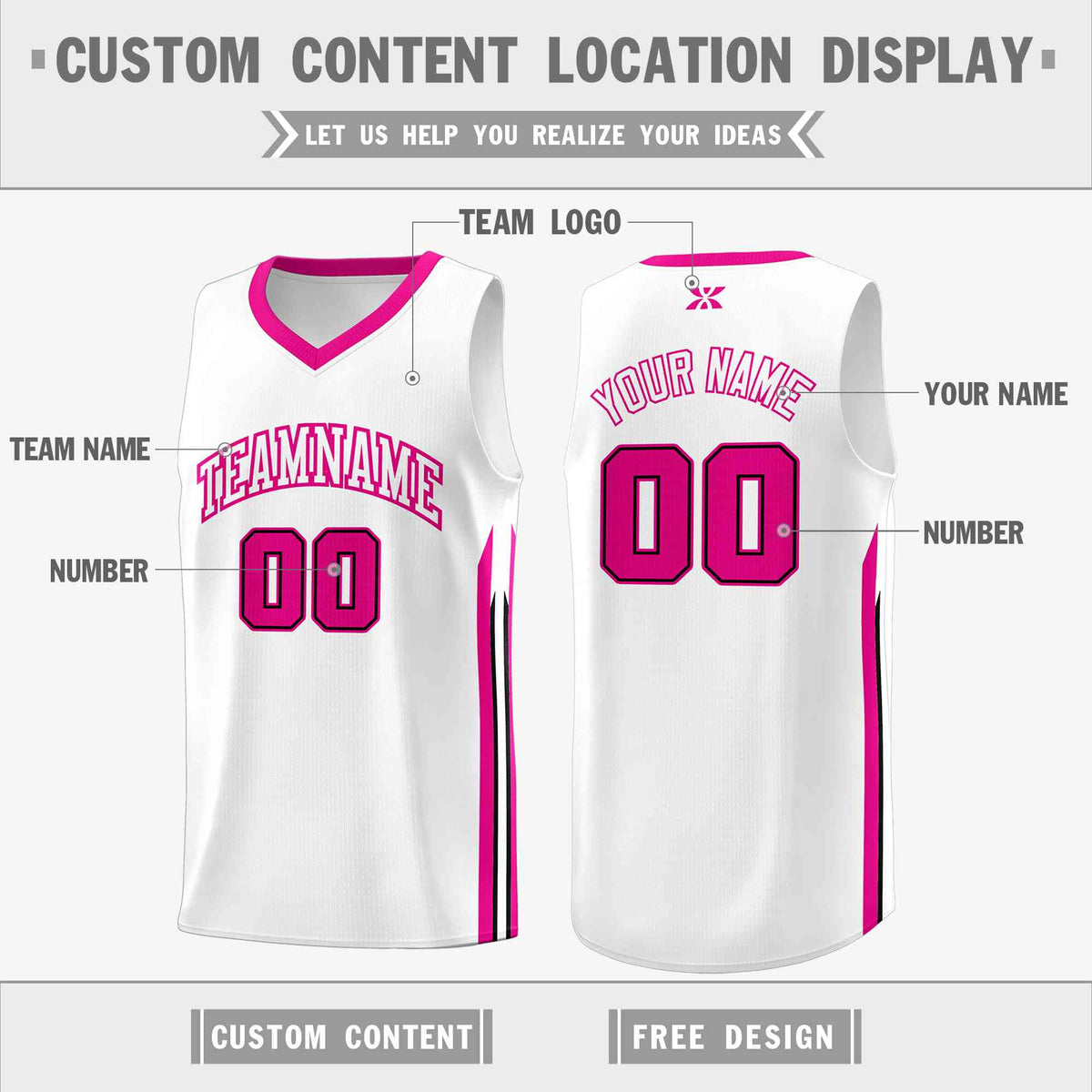 Custom White Pink-Classic Tops Mesh Sport Basketball Jersey