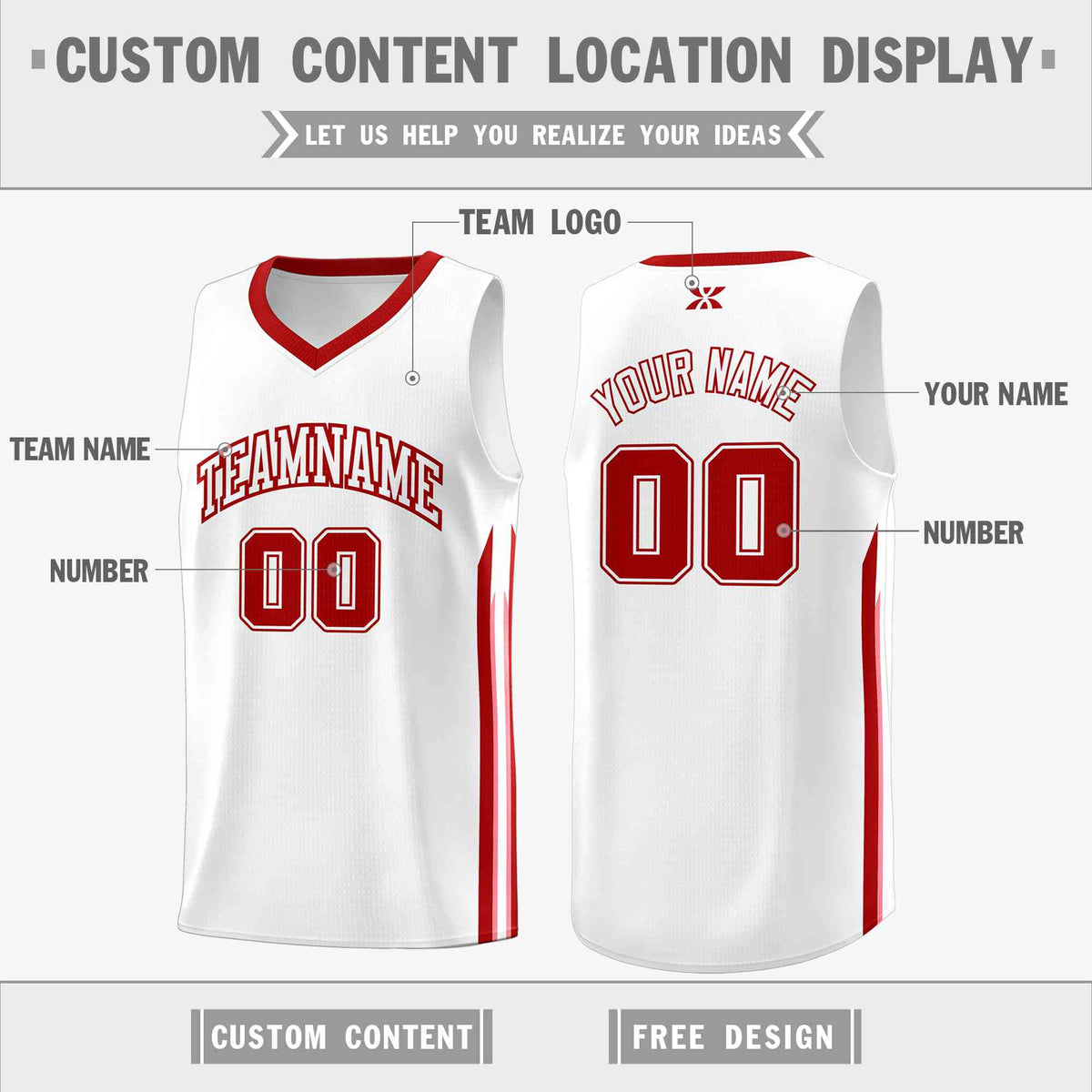 Custom White Red-Classic Tops Mesh Sport Basketball Jersey