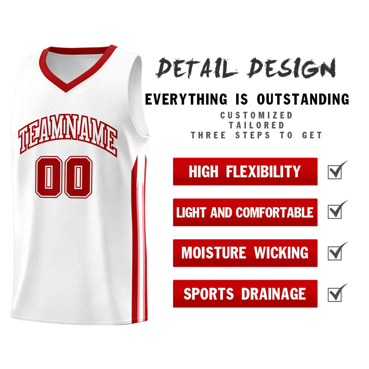 Custom White Red-Classic Tops Mesh Sport Basketball Jersey