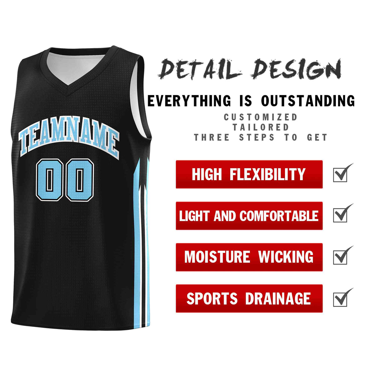 Custom Black Light Blue-Classic Tops Mesh Sport Basketball Jersey