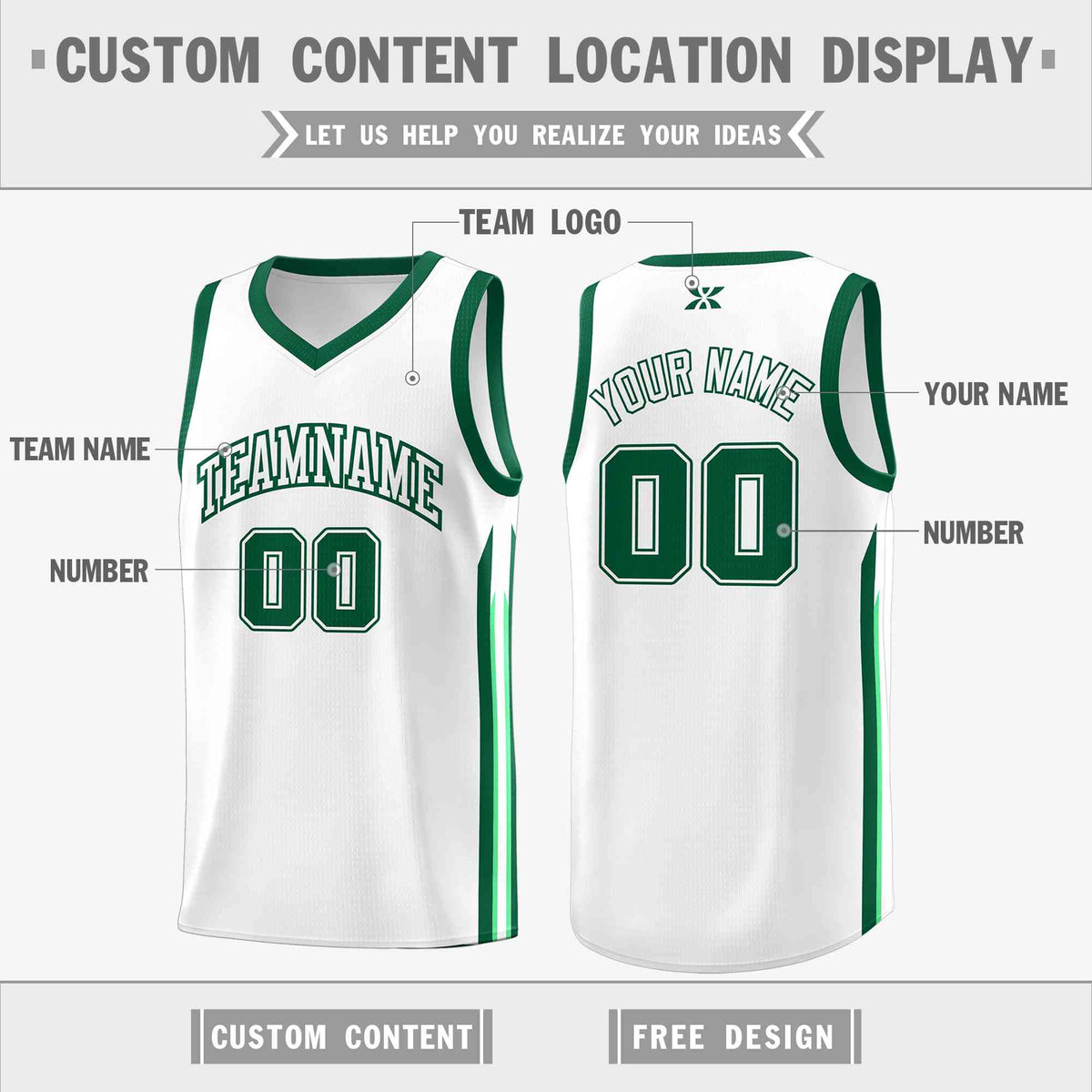Custom White Green-Classic Tops Mesh Sport Basketball Jersey