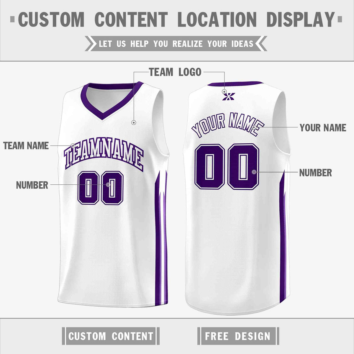 Custom White Purple-Classic Tops Mesh Sport Basketball Jersey