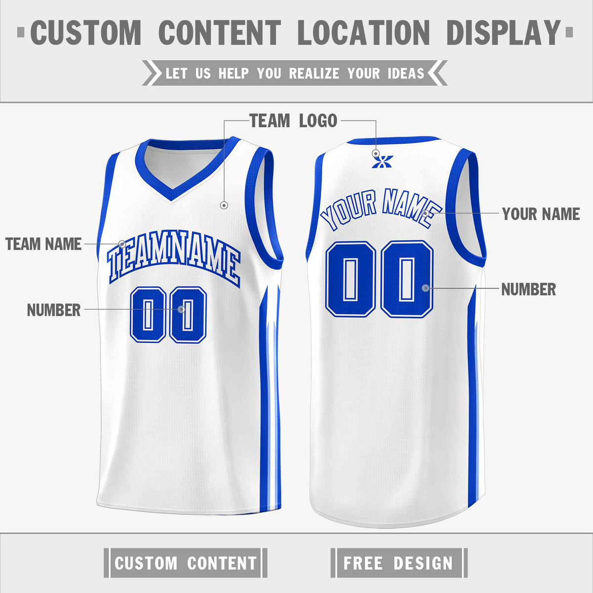 Custom White Royal-Classic Tops Mesh Sport Basketball Jersey