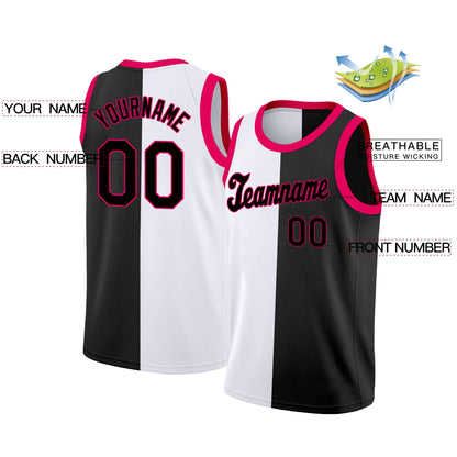 Custom Black White-Pink Split Fashion Tops Basketball Jersey