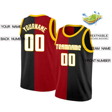 Custom Black Red-White Split Fashion Tops Basketball Jersey
