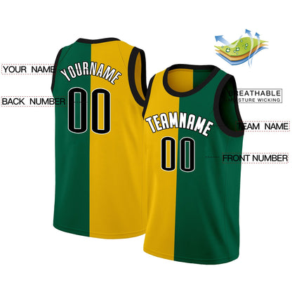 Custom Yellow Green -White Split Fashion Tops Basketball Jersey