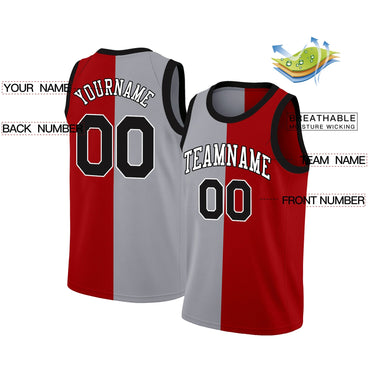 Custom Gray Red-White Split Fashion Tops Basketball Jersey