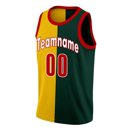 Custom Yellow Green-Red Split Fashion Tops Basketball Jersey