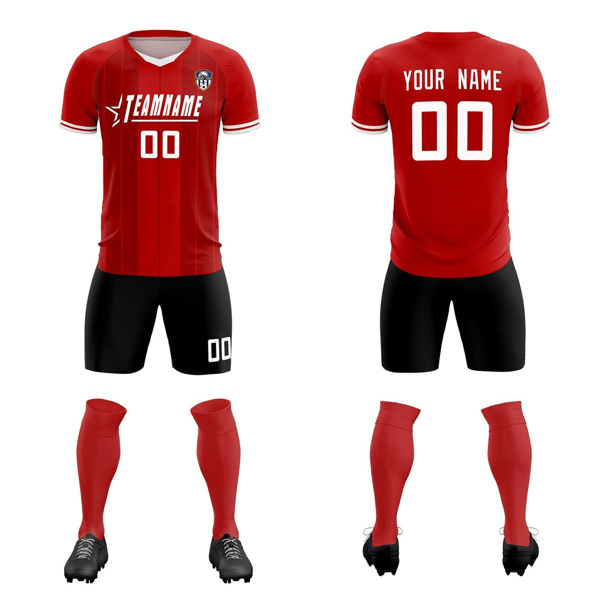 Custom Red Classic Striped Personalized Soccer Tops/Sets Jersey