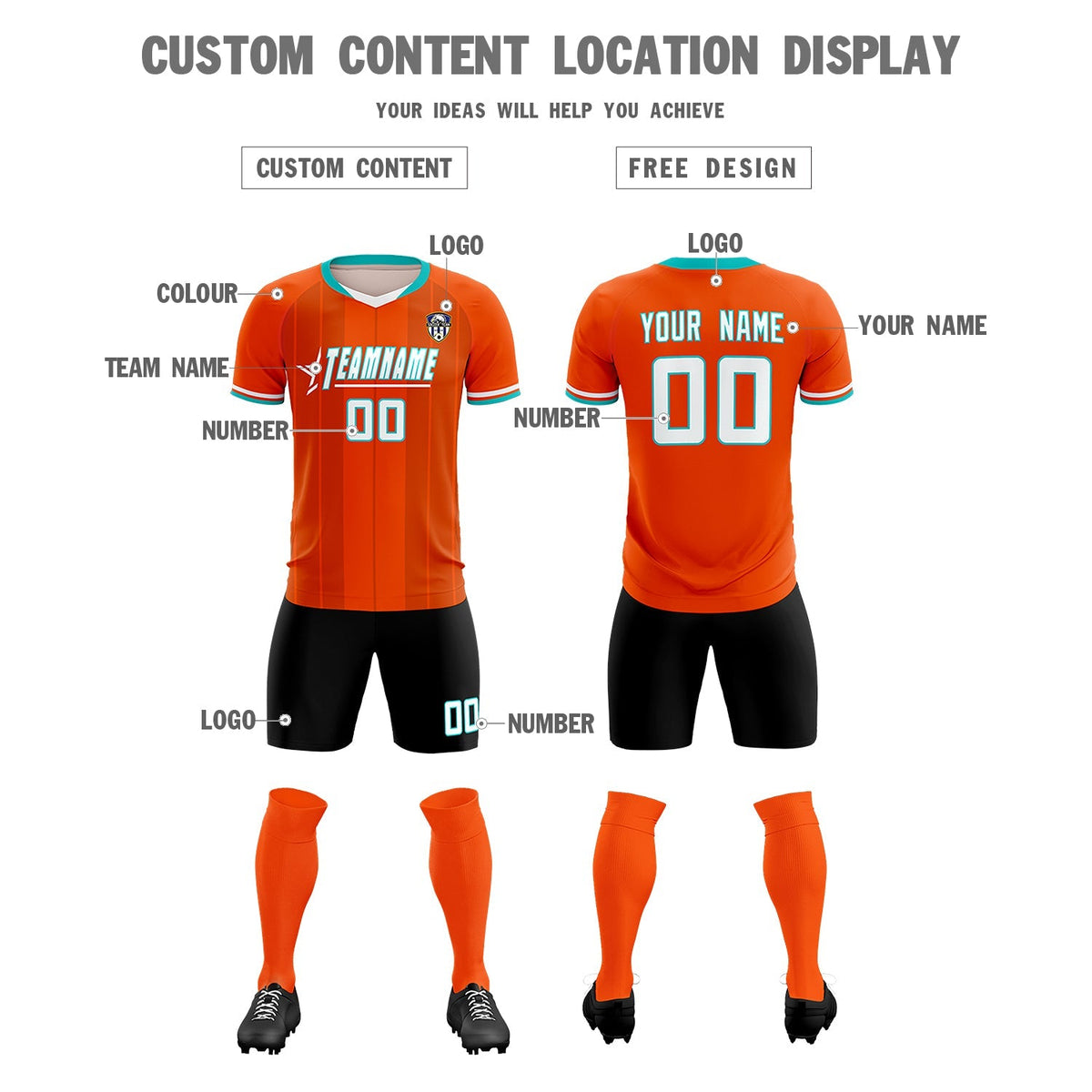 Custom Orange Classic Striped Personalized Soccer Tops/Sets Jersey