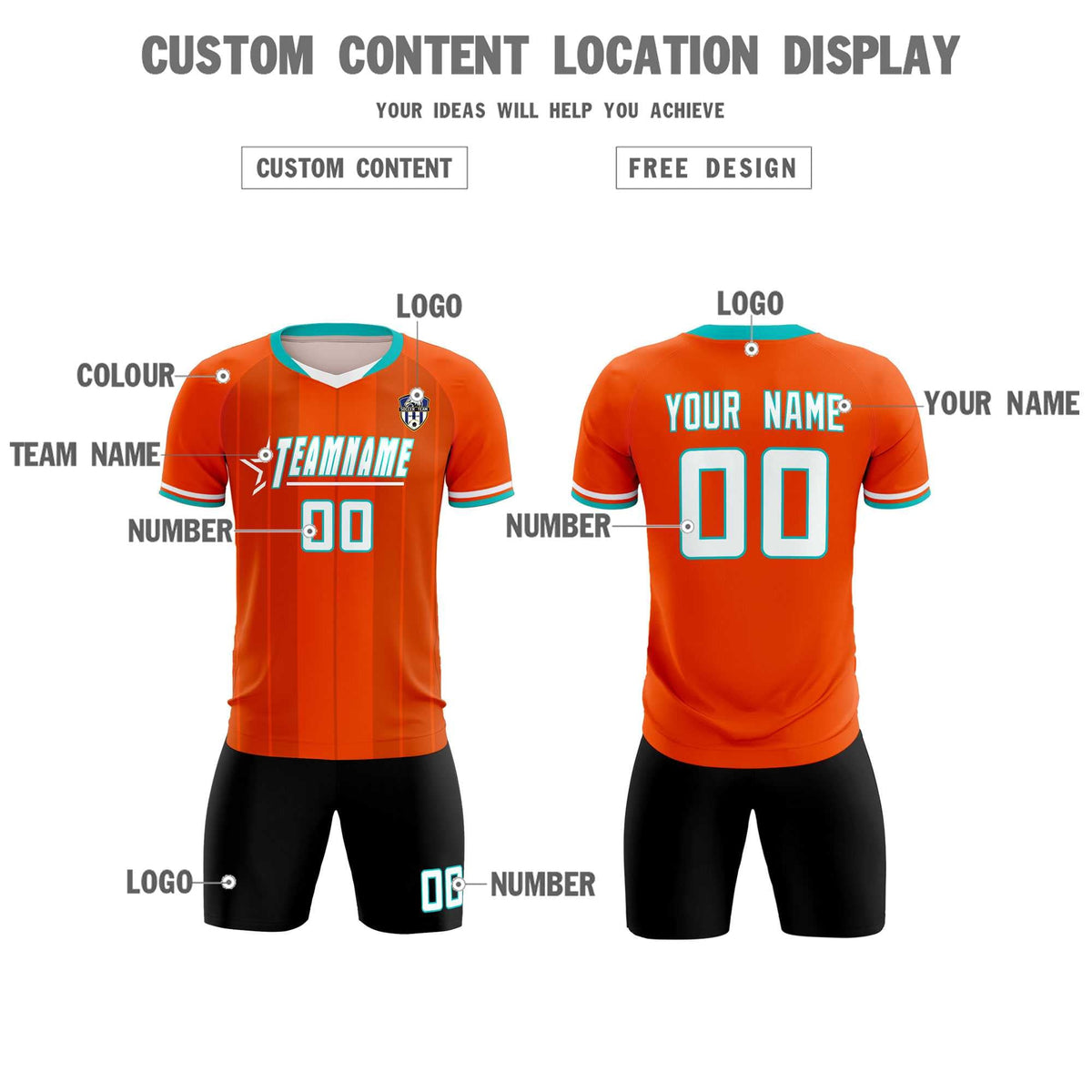 Custom Orange Classic Striped Personalized Football Kit Jersey