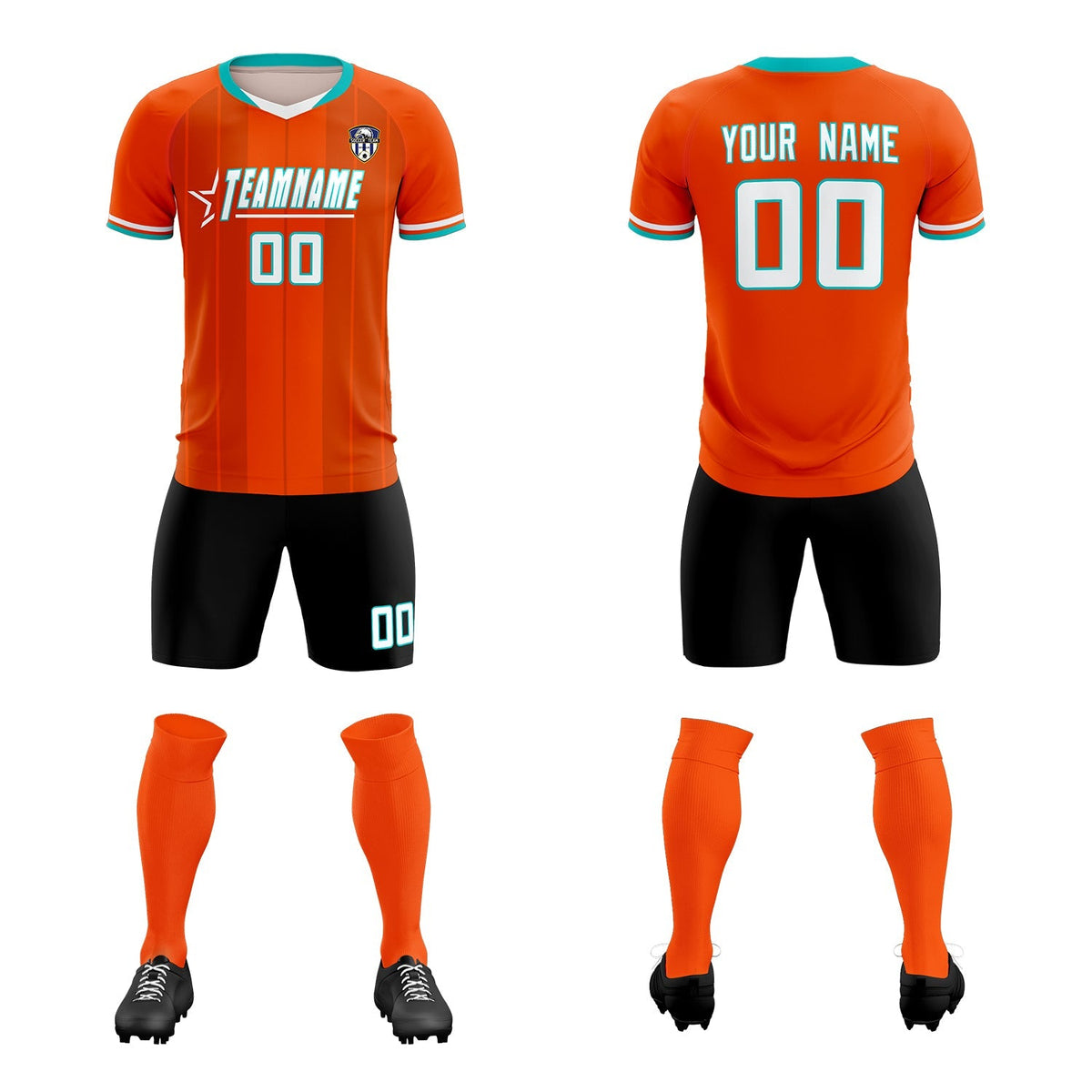 Custom Orange Classic Striped Personalized Soccer Tops/Sets Jersey