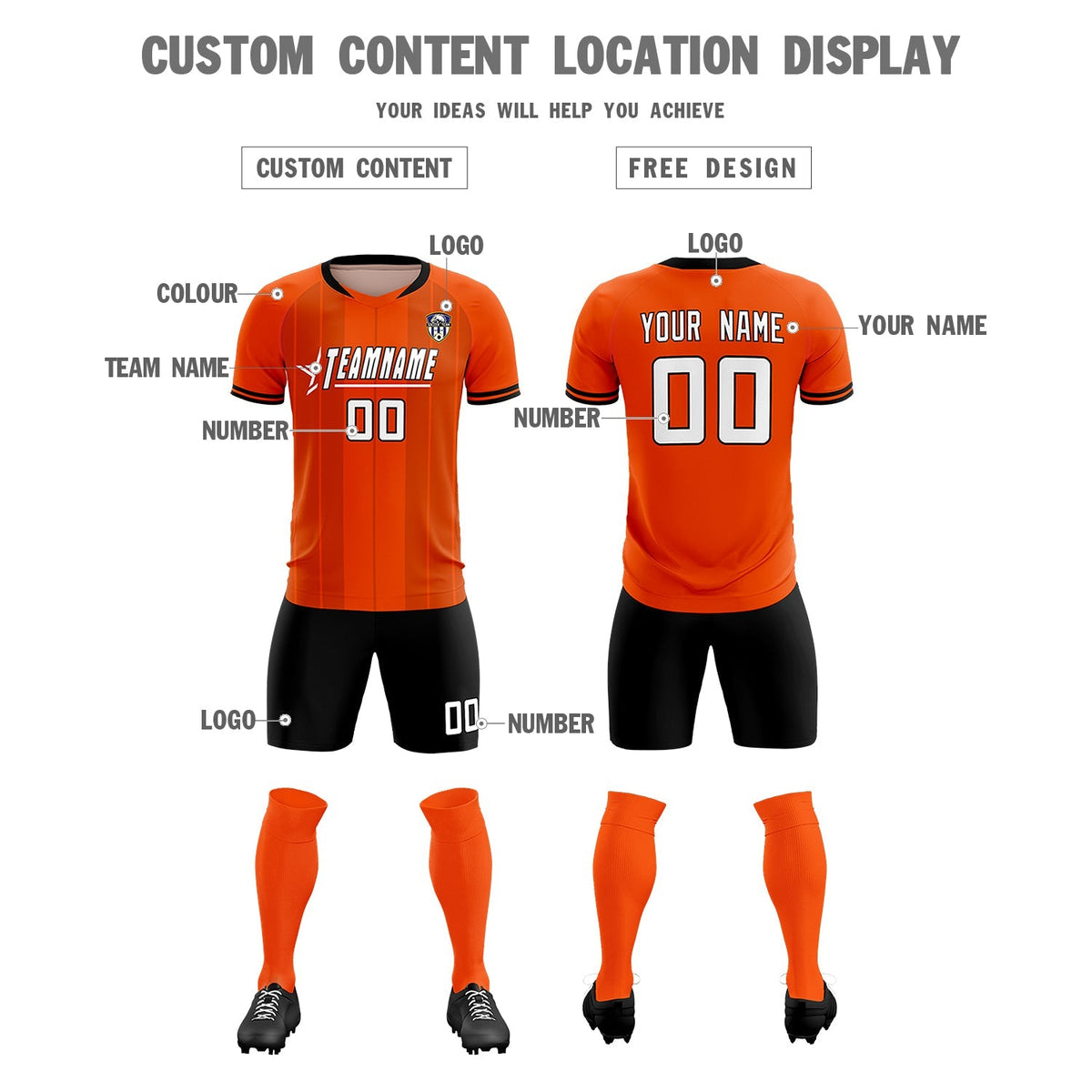 Custom Orange Classic Striped Personalized Football Kit Jersey