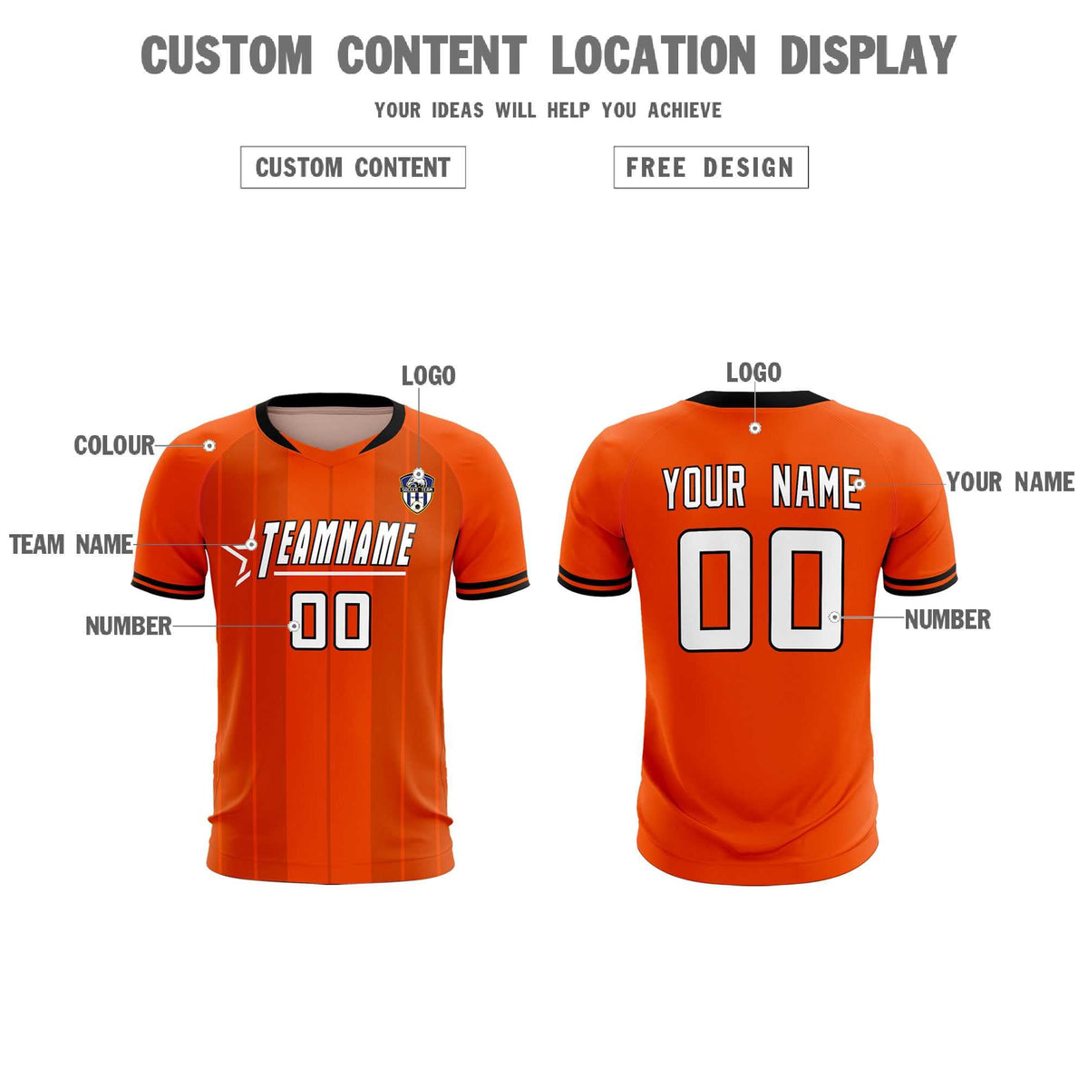 Custom Orange Classic Striped Personalized Football Kit Jersey