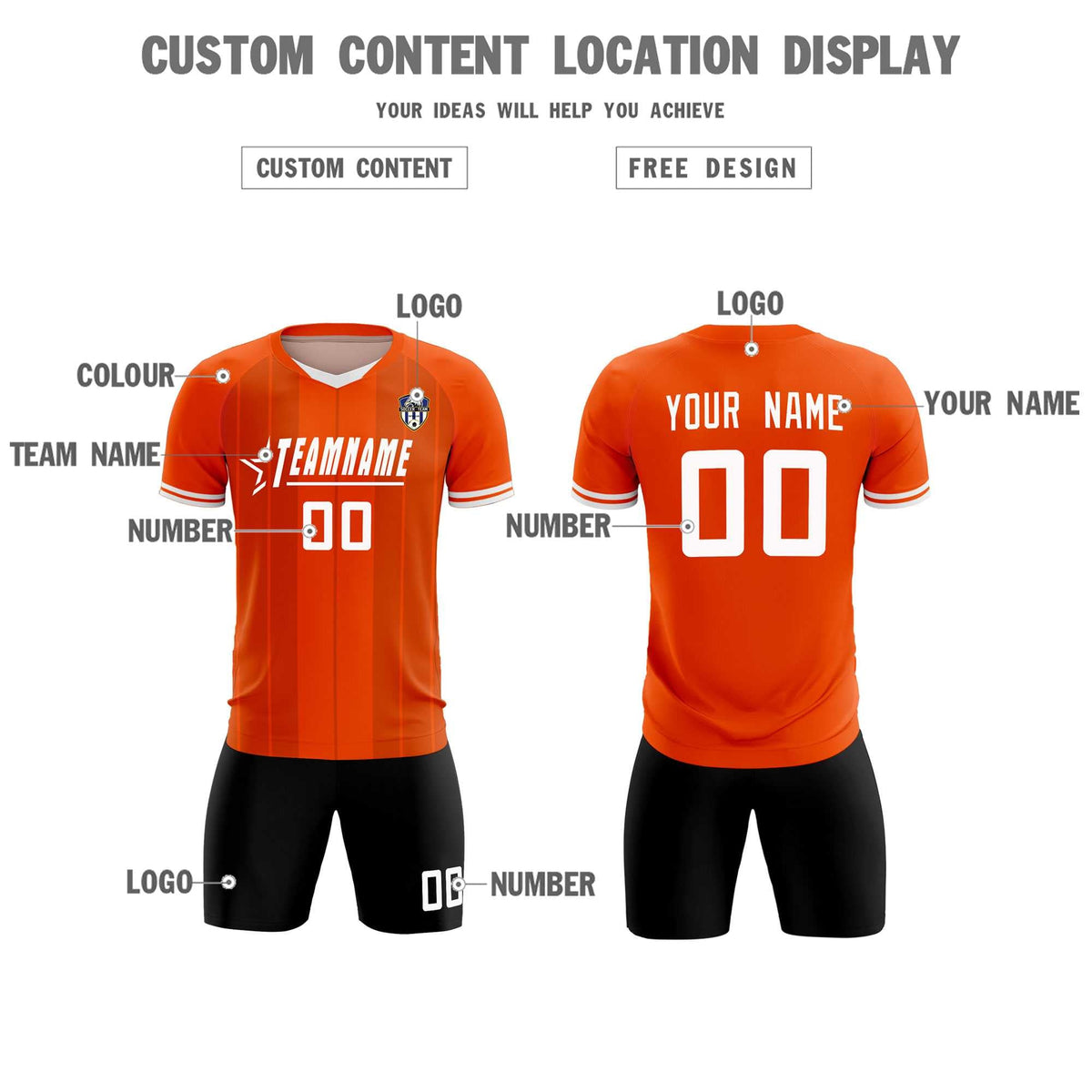 Custom Orange Classic Striped Personalized Soccer Tops/Sets Jersey