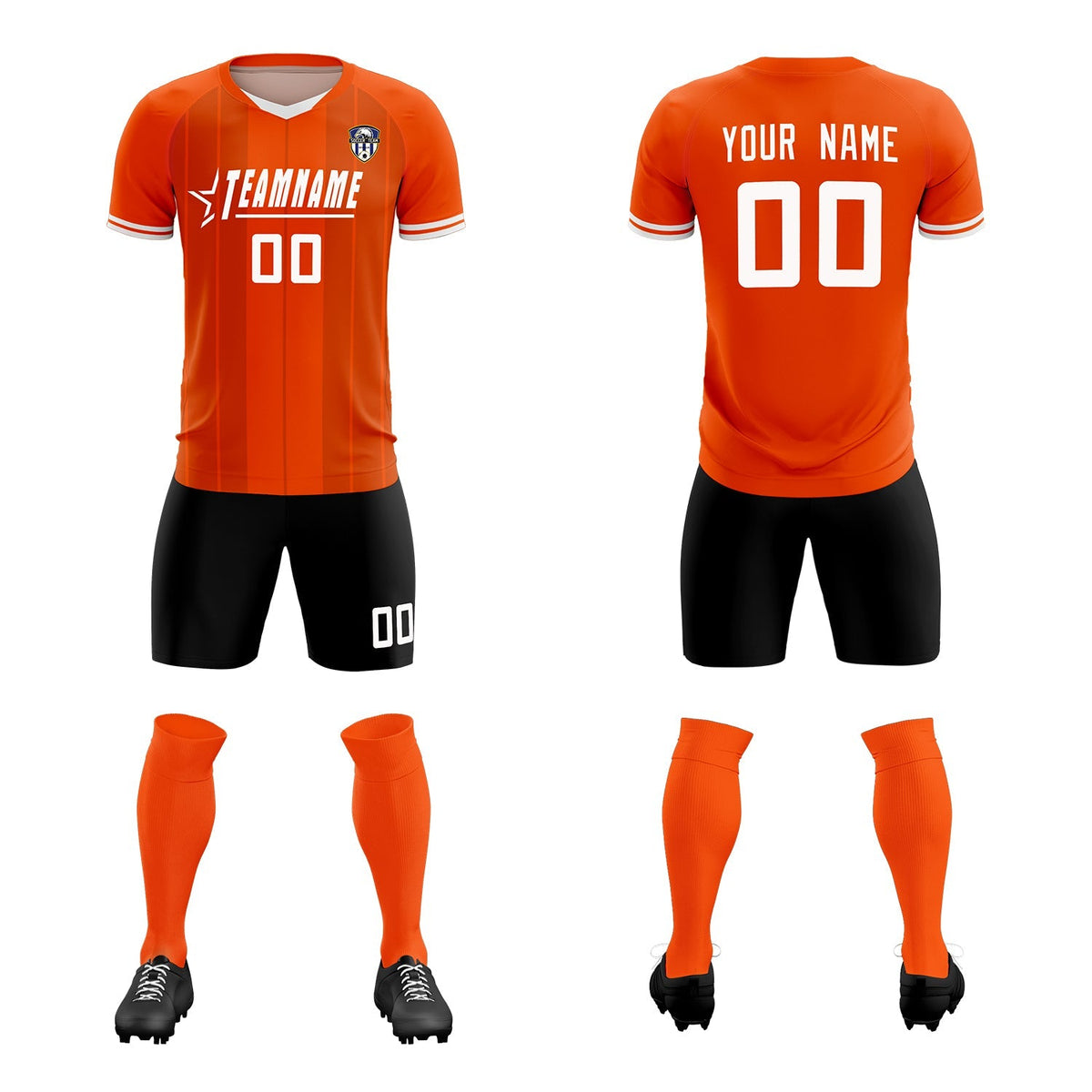 Custom Orange Classic Striped Personalized Football Kit Jersey