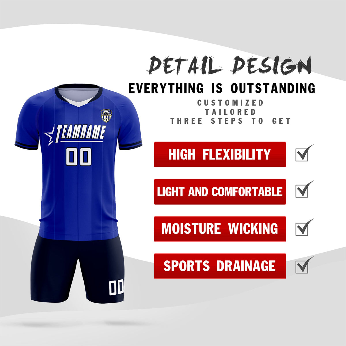 Custom Royal Classic Striped Personalized Soccer Tops/Sets Jersey