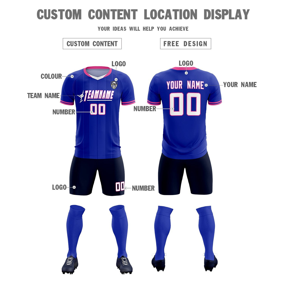 Custom Royal Classic Striped Personalized Soccer Tops/Sets Jersey