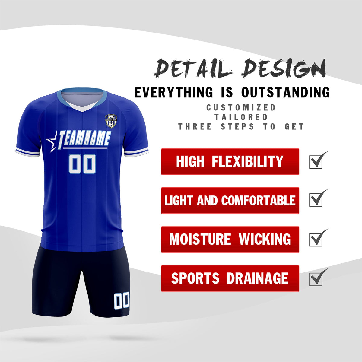 Custom Royal Classic Striped Personalized Soccer Tops/Sets Jersey