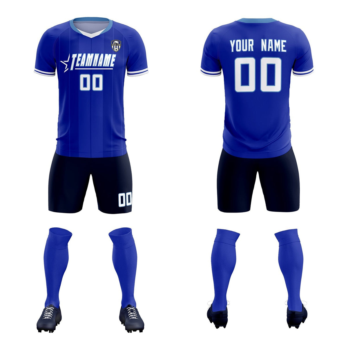 Custom Royal Classic Striped Personalized Soccer Tops/Sets Jersey