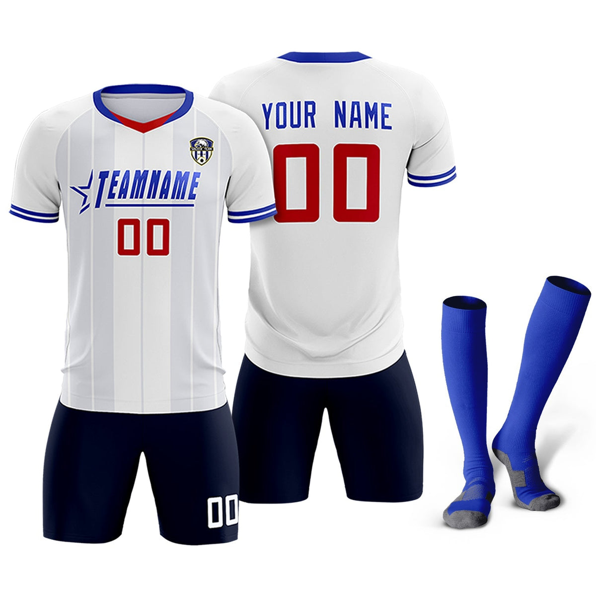 Custom White Classic Striped Personalized Soccer Tops/Sets Jersey