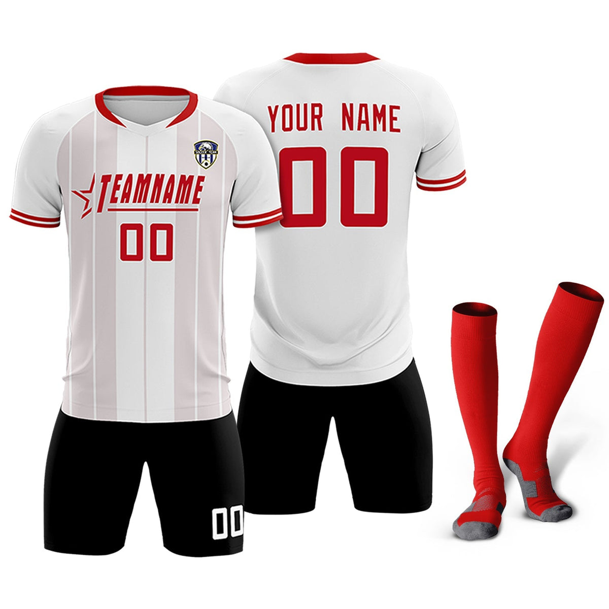 Custom White Classic Striped Personalized Soccer Tops/Sets Jersey