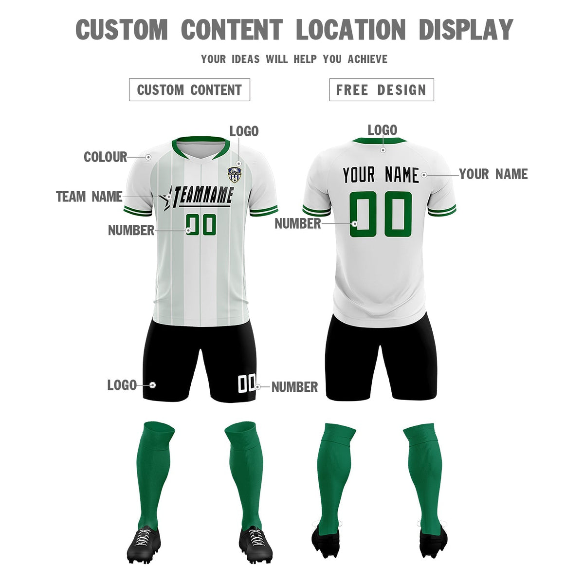 Custom White Classic Striped Personalized Soccer Tops/Sets Jersey