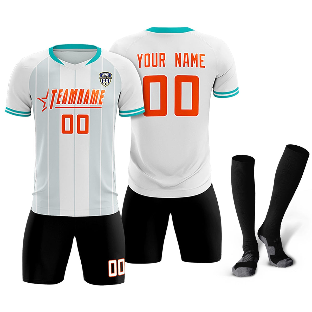 Custom White Classic Striped Personalized Soccer Tops/Sets Jersey