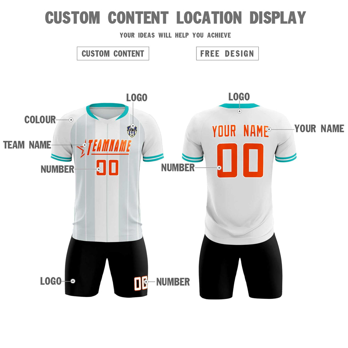 Custom White Classic Striped Personalized Soccer Tops/Sets Jersey