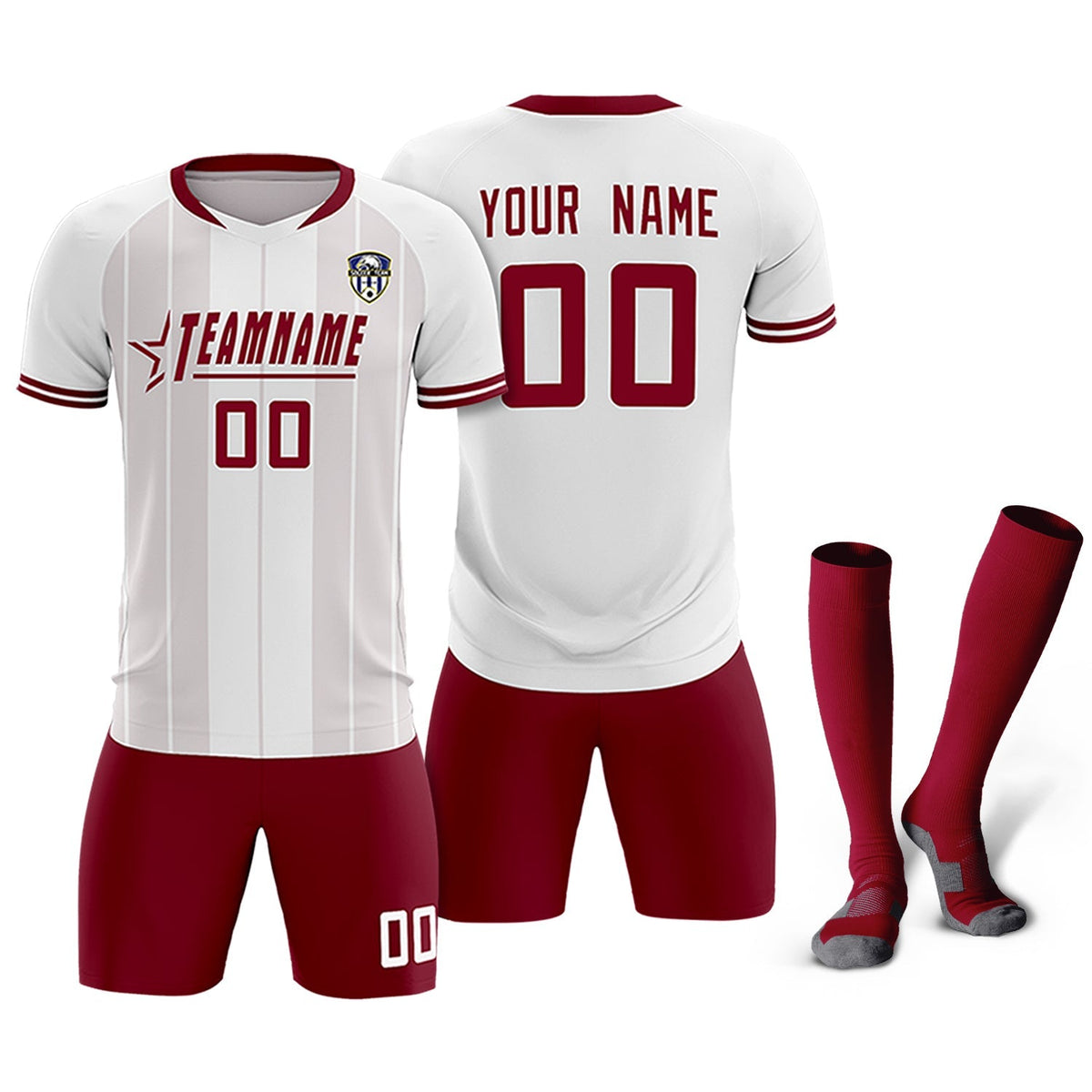 Custom White Classic Striped Personalized Soccer Tops/Sets Jersey