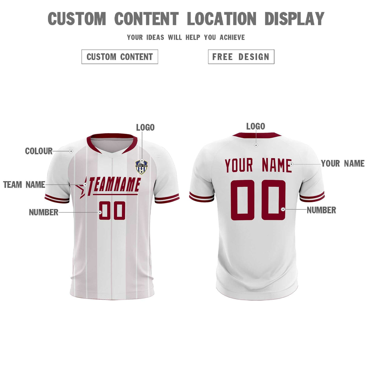 Custom White Classic Striped Personalized Soccer Tops/Sets Jersey