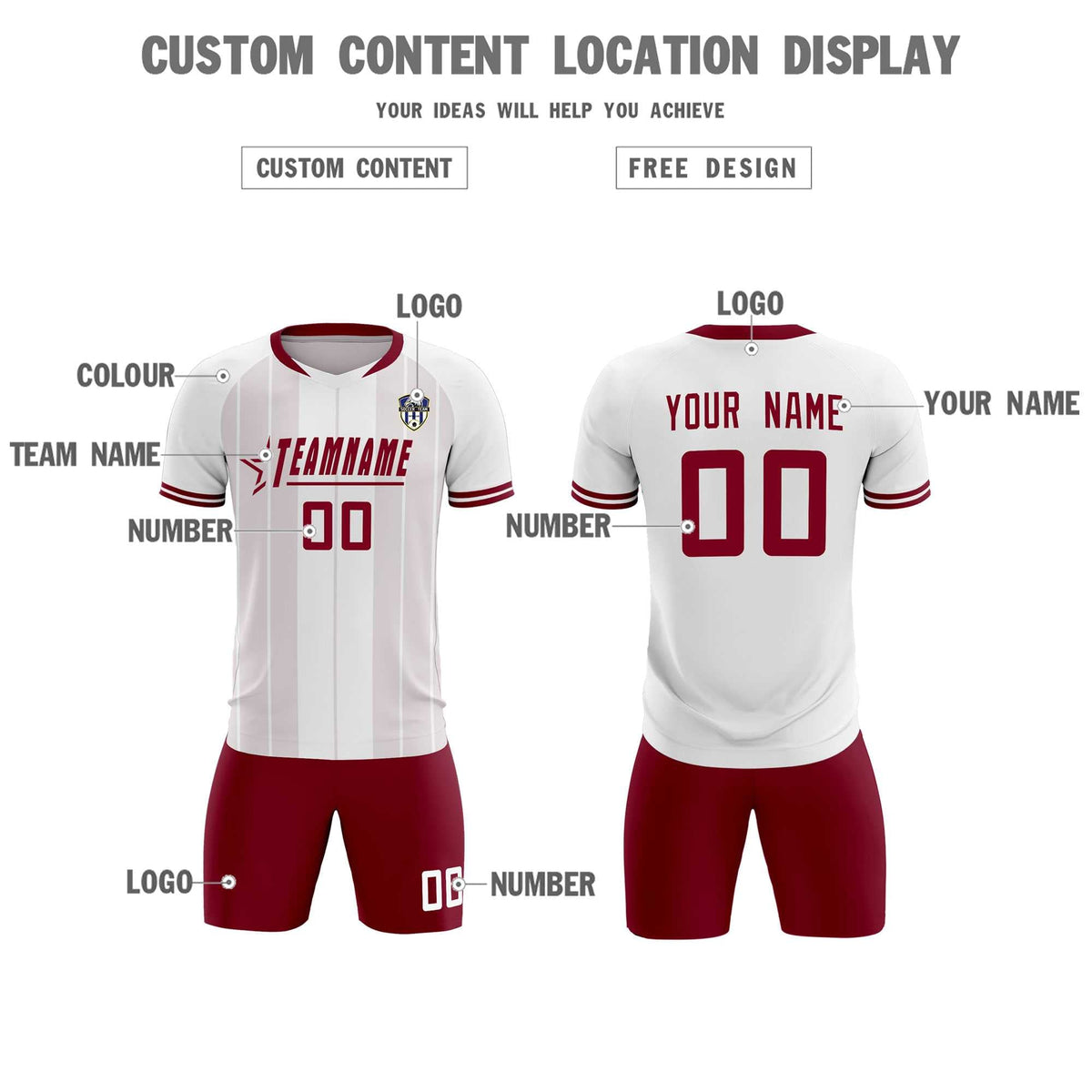 Custom White Classic Striped Personalized Soccer Tops/Sets Jersey