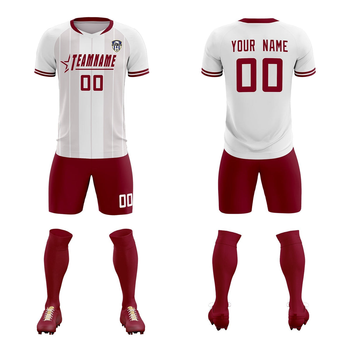 Custom White Classic Striped Personalized Soccer Tops/Sets Jersey