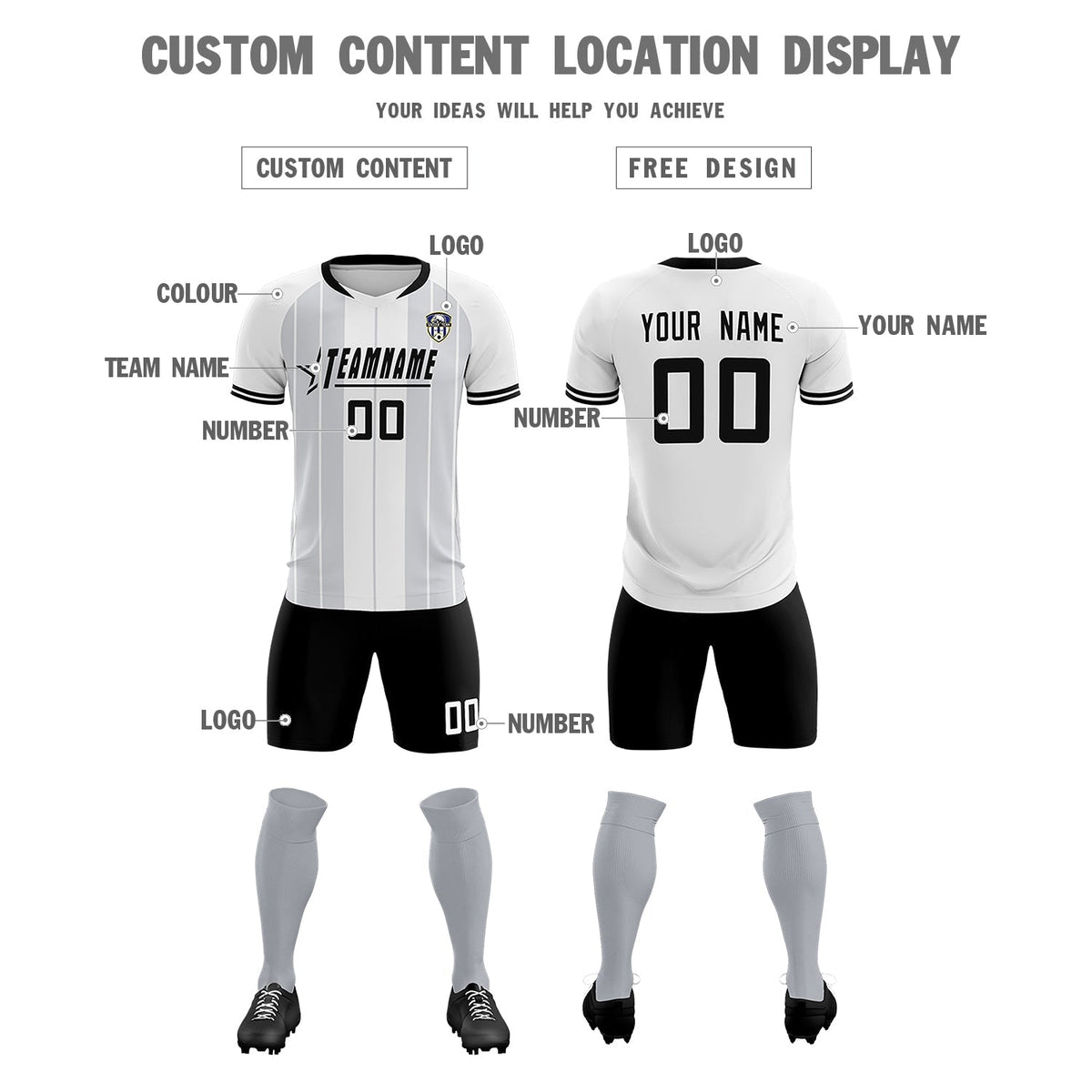 Custom White Classic Striped Personalized Soccer Tops/Sets Jersey
