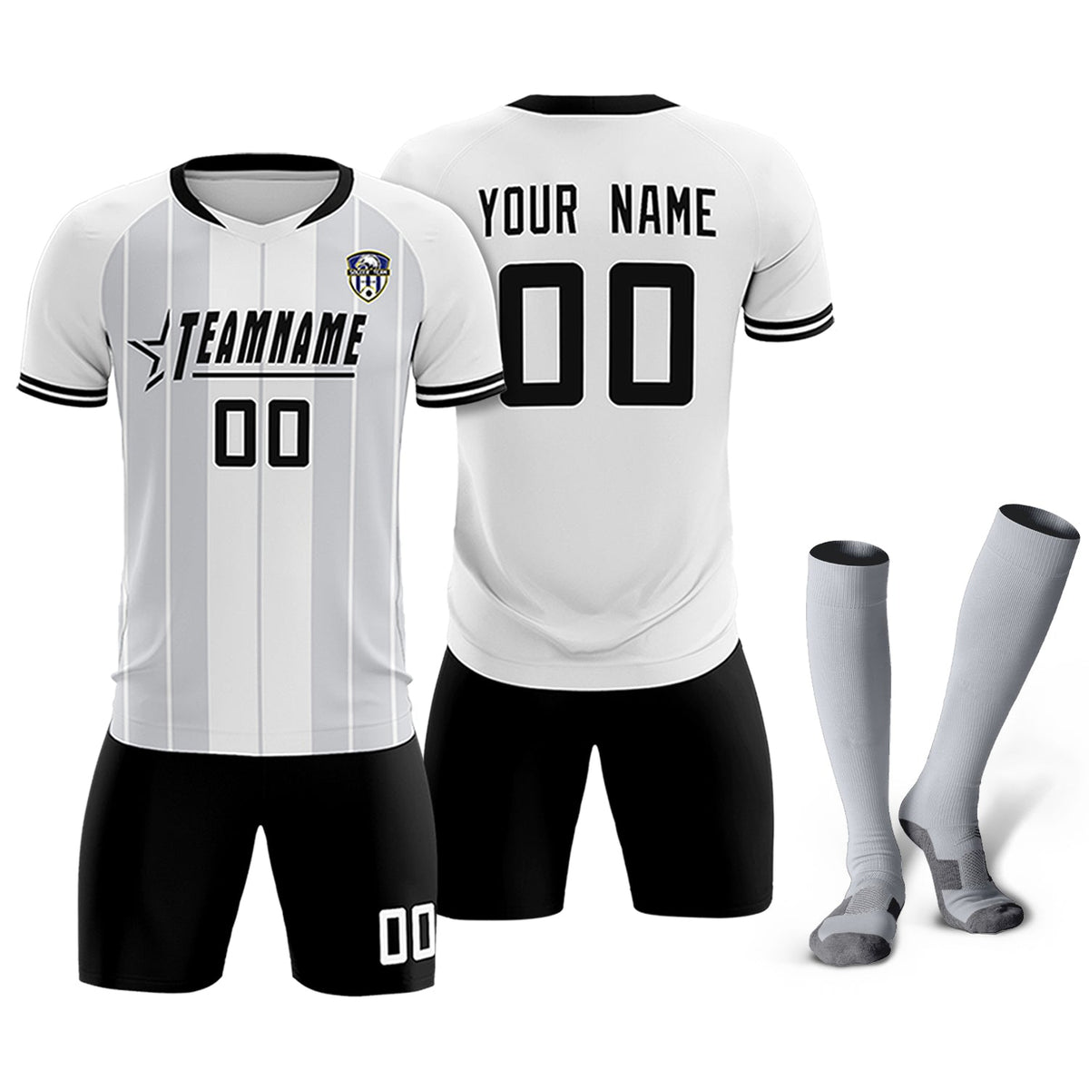 Custom White Classic Striped Personalized Soccer Tops/Sets Jersey