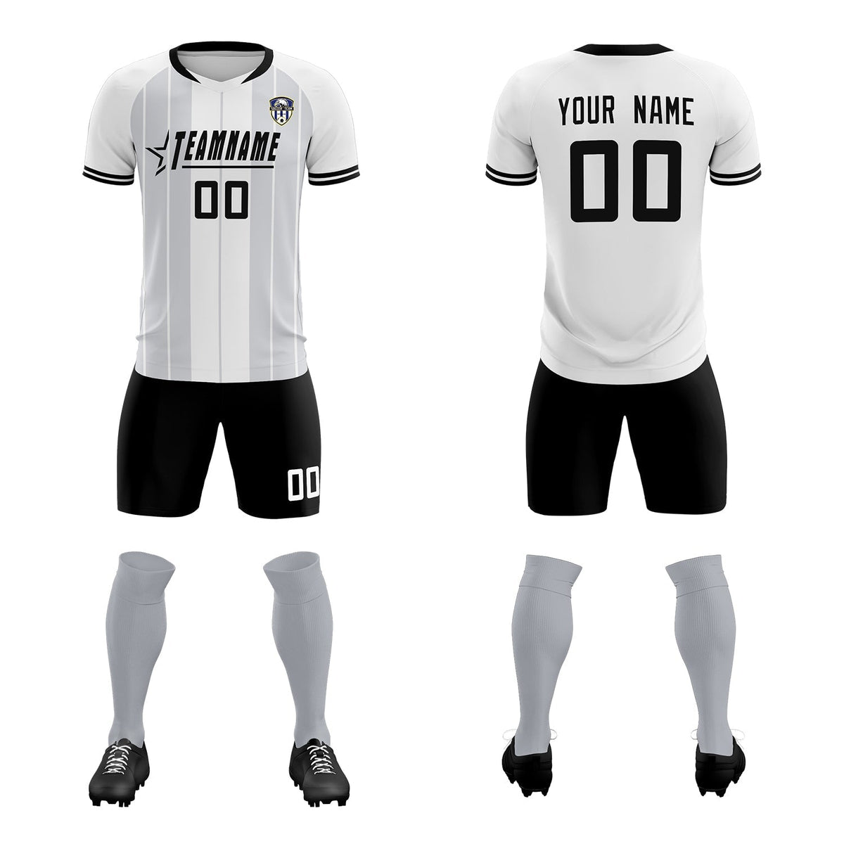 Custom White Classic Striped Personalized Soccer Tops/Sets Jersey