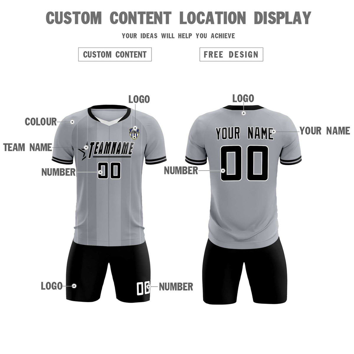 Custom Gray Classic Striped Personalized Soccer Tops/Sets Jersey