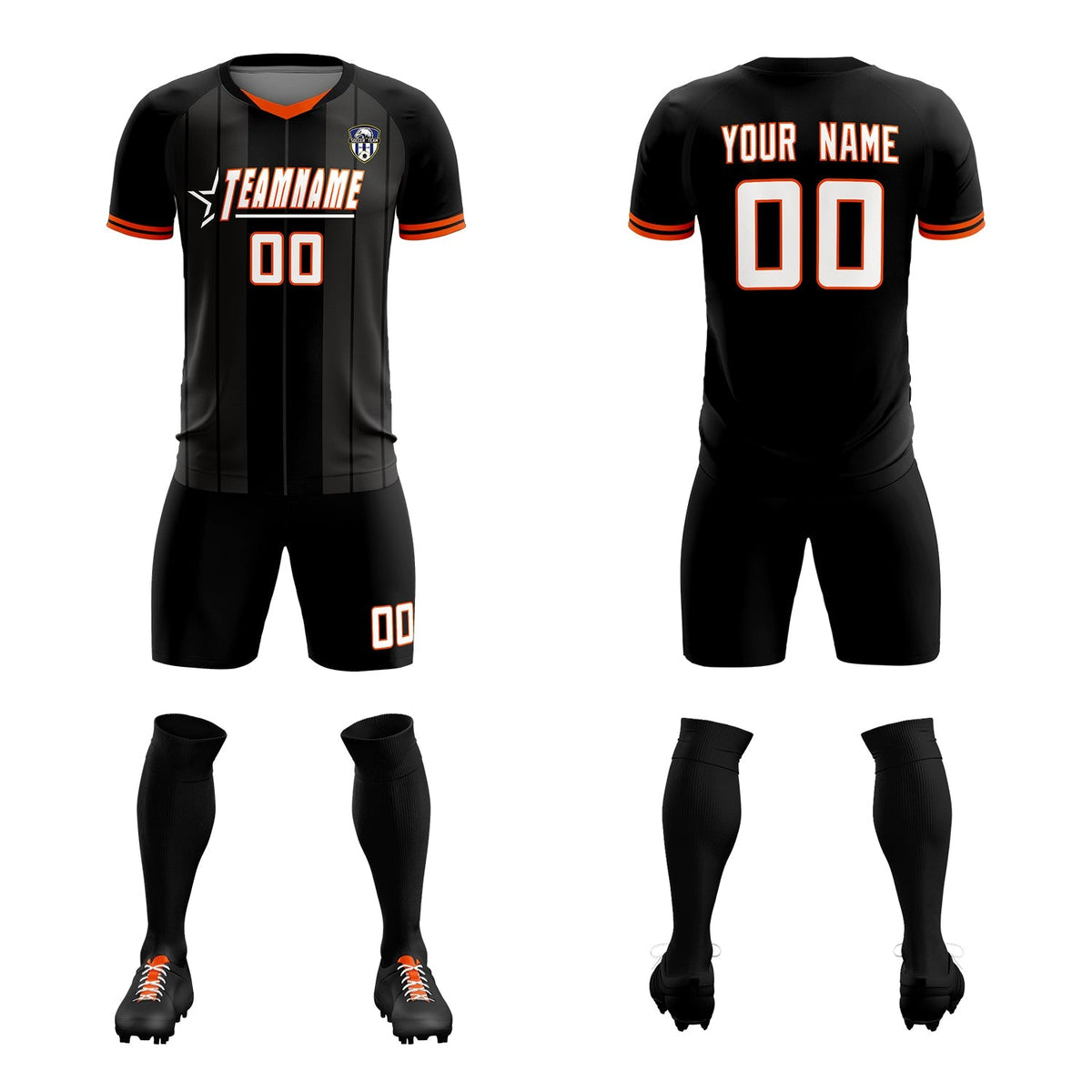 Custom Black Classic Striped Personalized Soccer Tops/Sets Jersey